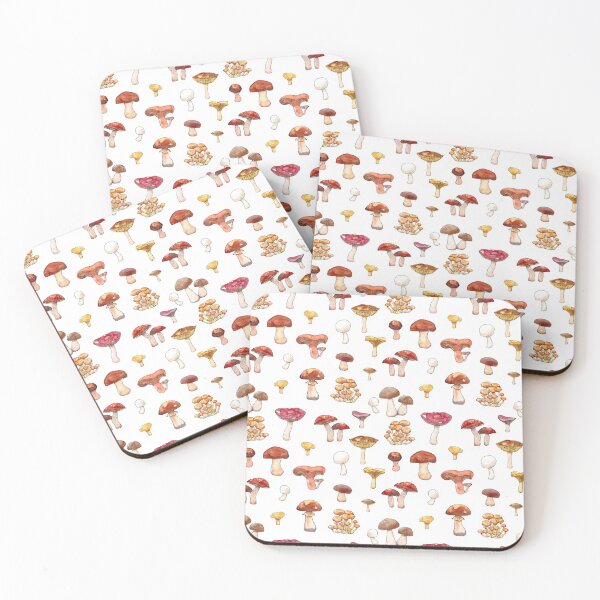 Item preview, Watercolor hand drawn illustration seamless pattern background of Mushrooms with porcini, champignon, chanterelle, saffon milk cap, badius, yellow boletus, orange cap boletus, russula designed and sold by FuzzyLogicKate.