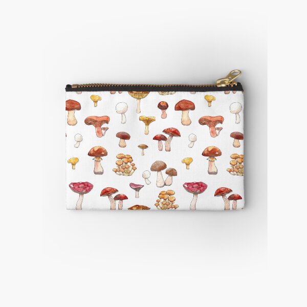 Item preview, Watercolor hand drawn illustration seamless pattern background of Mushrooms with porcini, champignon, chanterelle, saffon milk cap, badius, yellow boletus, orange cap boletus, russula designed and sold by FuzzyLogicKate.