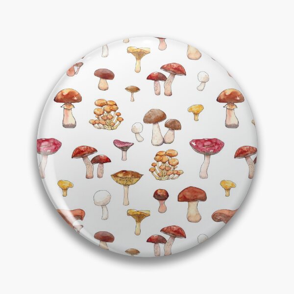 Item preview, Watercolor hand drawn illustration seamless pattern background of Mushrooms with porcini, champignon, chanterelle, saffon milk cap, badius, yellow boletus, orange cap boletus, russula designed and sold by FuzzyLogicKate.