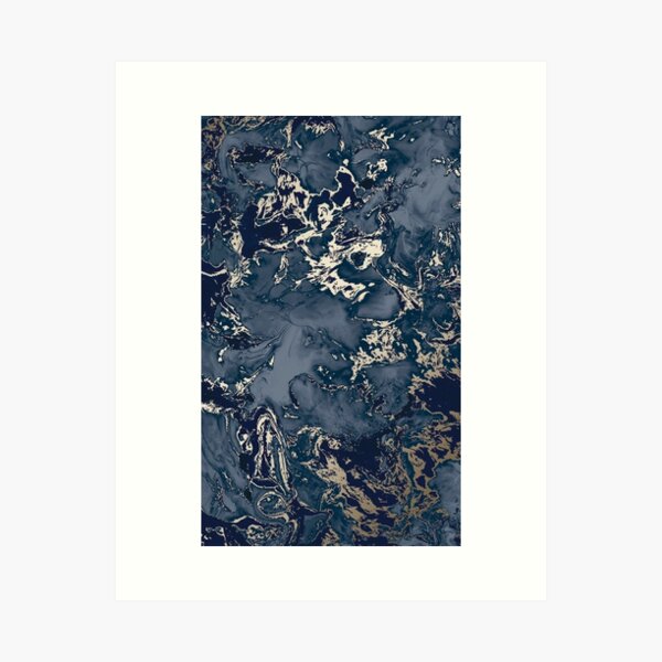 Blue and Black Marble - Liquid-like Art Print