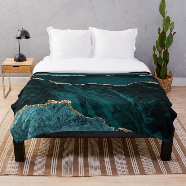 Teal & Gold Agate Texture 02 Throw Blanket