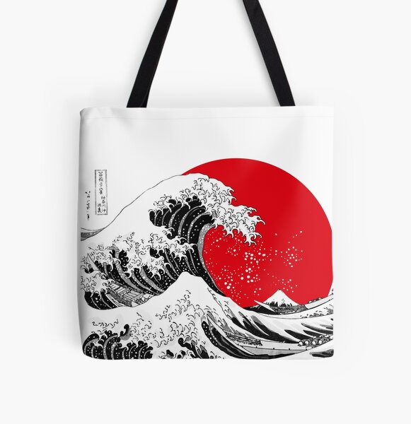 The Great Wave Off Kanagawa, Big Red Sun All Over Print Tote Bag