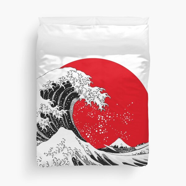The Great Wave Off Kanagawa, Big Red Sun Duvet Cover