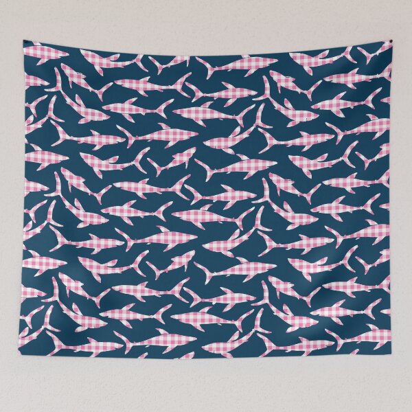 Item preview, Pink Gingham Sharks On Navy designed and sold by SharksOnShore.