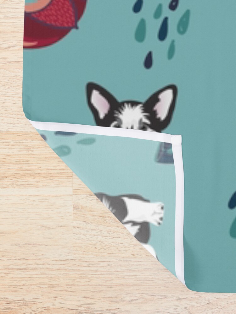 Alternate view of Corgi at rainy autumn day Shower Curtain
