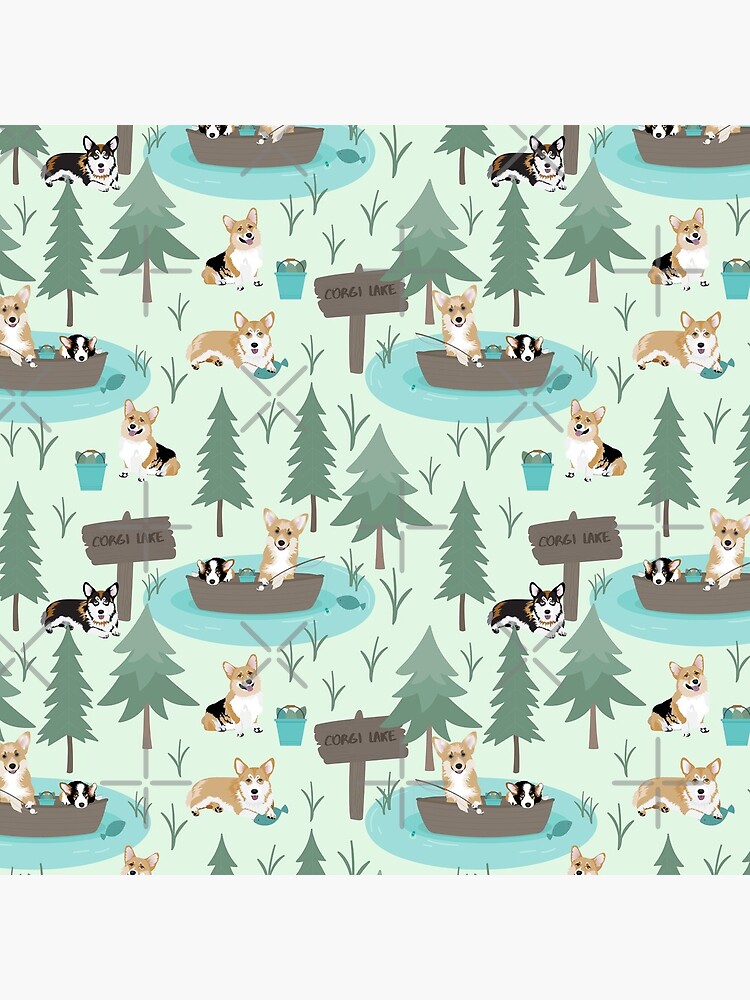 Corgis are fishing in the forest lake by Corgiworld