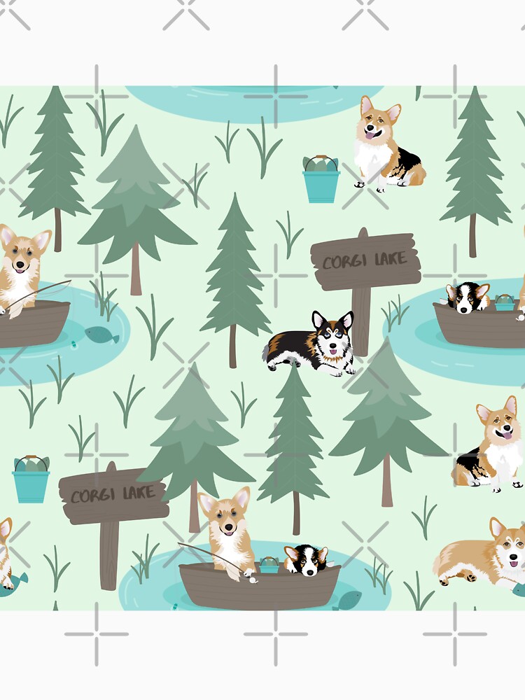 Corgis are fishing in the forest lake by Corgiworld