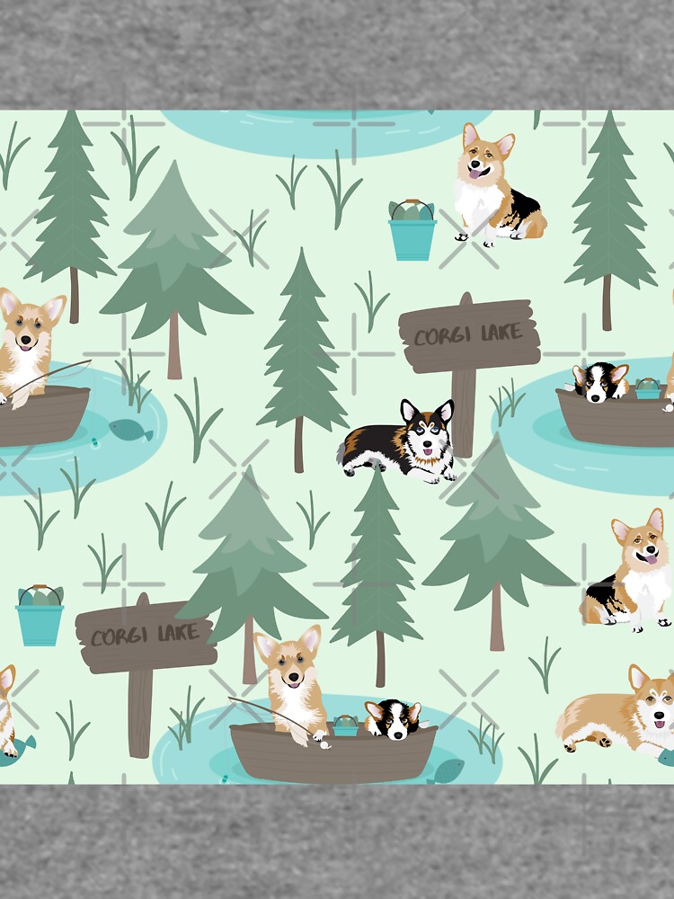 Corgis are fishing in the forest lake by Corgiworld
