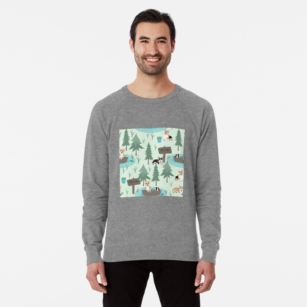 Corgis are fishing in the forest lake Lightweight Sweatshirt