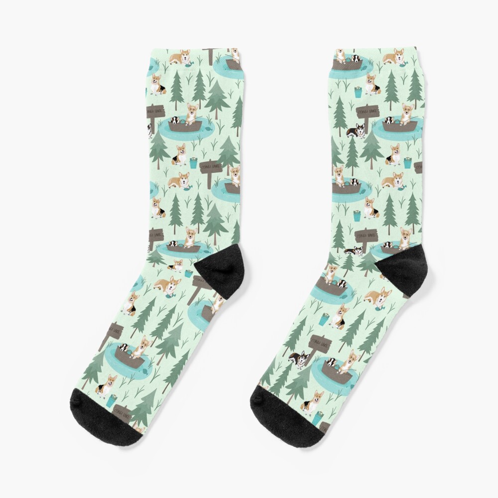 Corgis are fishing in the forest lake Socks