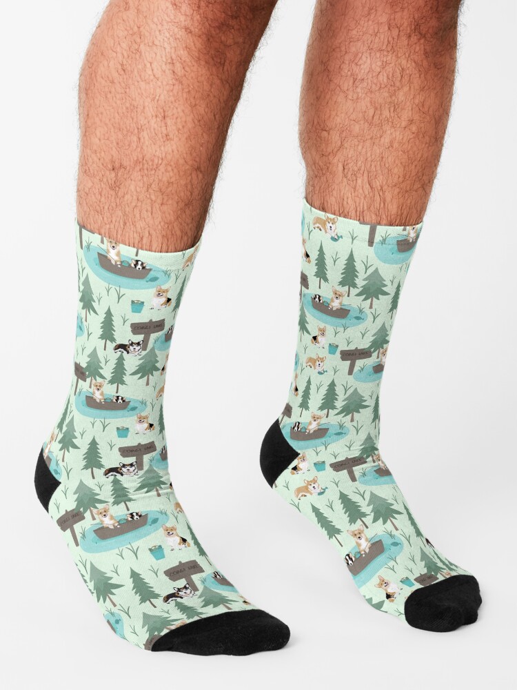 Alternate view of Corgis are fishing in the forest lake Socks