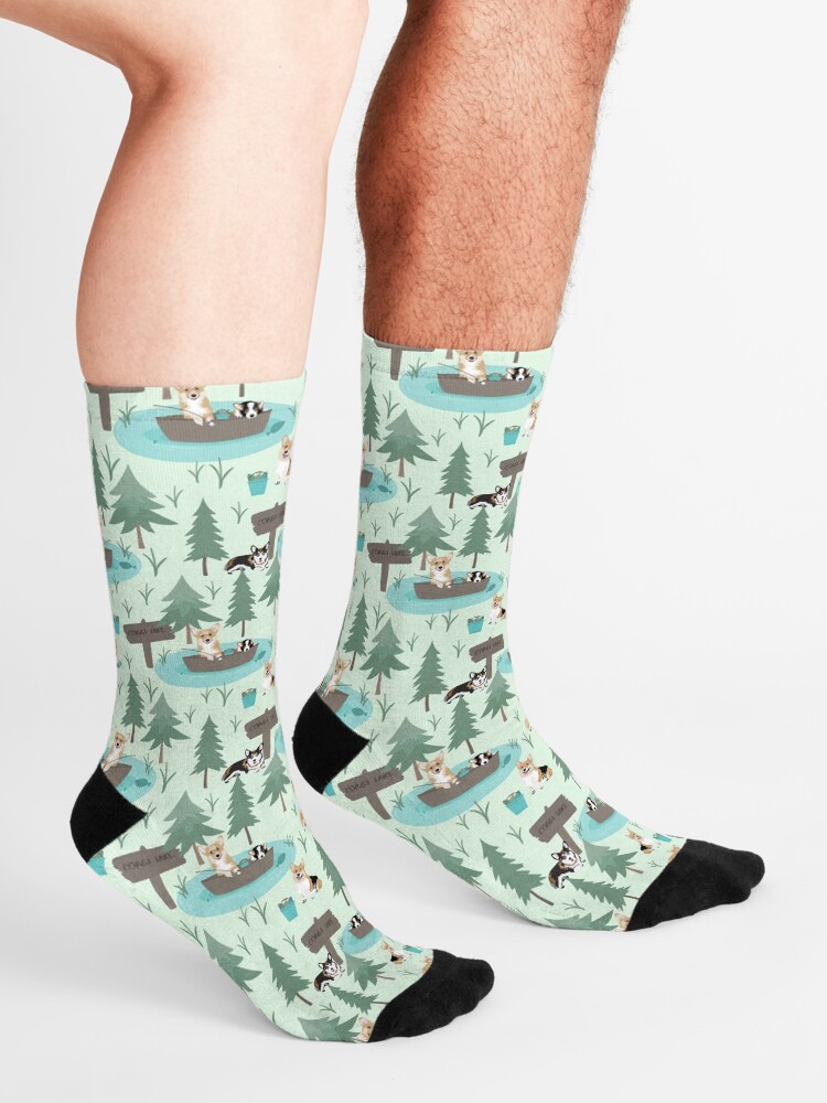 Alternate view of Corgis are fishing in the forest lake Socks