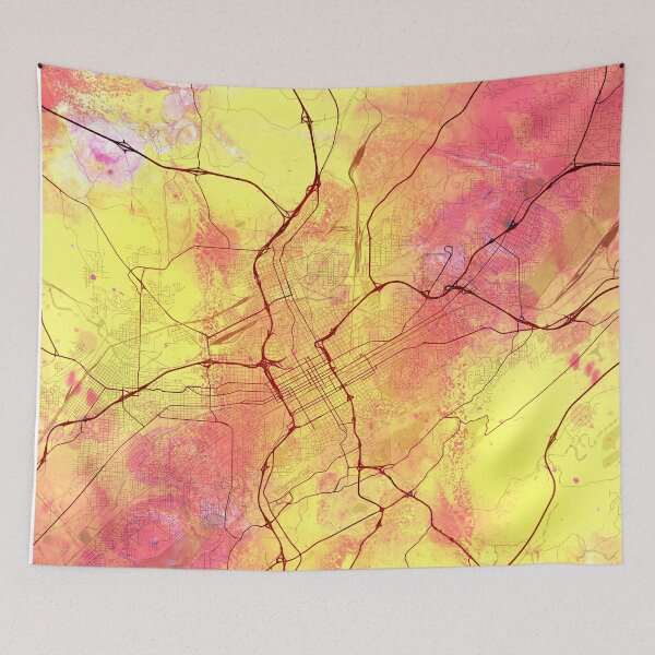 Item preview, Birmingham Alabama Street Map Art Watercolor Yellow Pink designed and sold by IvonDesign.