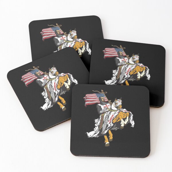 Item preview, Templar Knight on Horse Cross Seal Medieval Warrior Sword US Flag designed and sold by TopTeeShop.
