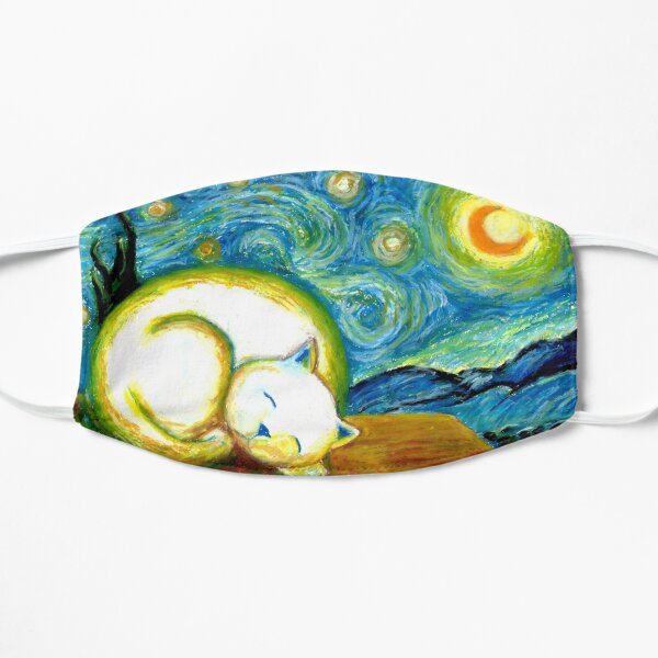 Sleeping cat in starry night Flat Mask