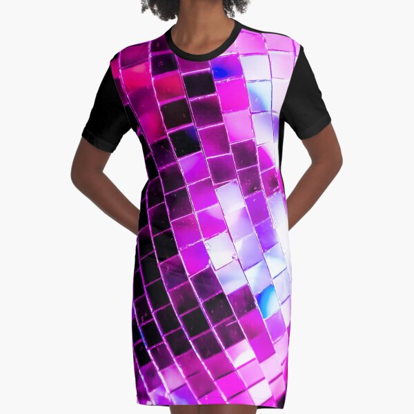 Purple Disco Ball Graphic T-Shirt Dress