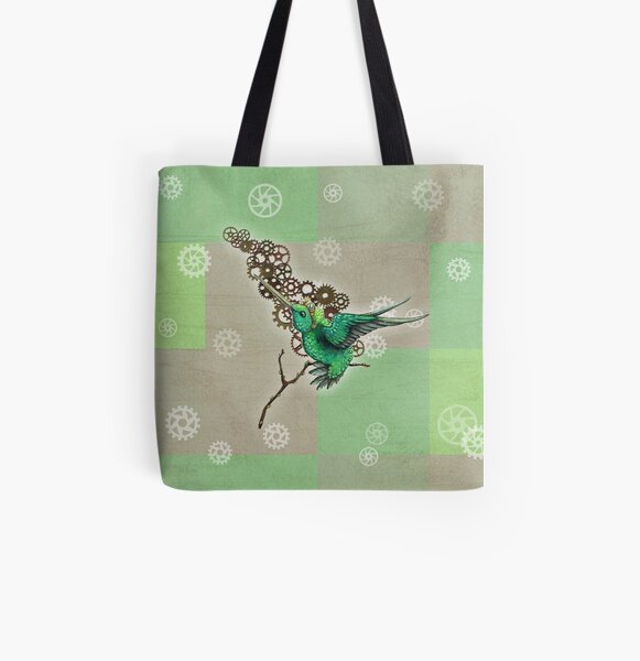 Steampunk Hummingbird Allover-Print Tote Bag