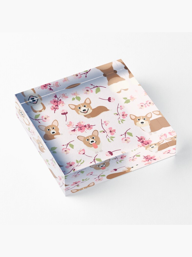 Alternate view of Corgis And Cherry Blossoms Sakura Pattern Acrylic Block