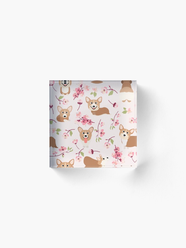 Alternate view of Corgis And Cherry Blossoms Sakura Pattern Acrylic Block