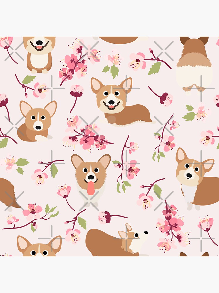 Corgis And Cherry Blossoms Sakura Pattern by Corgiworld