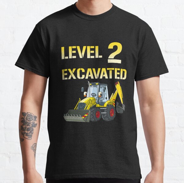 Boys 2nd Bday Excavator Digger Outfit 2 Yr Old Toddler Gift Level 2 Excavated Funny Excavator Birthday Classic T-Shirt