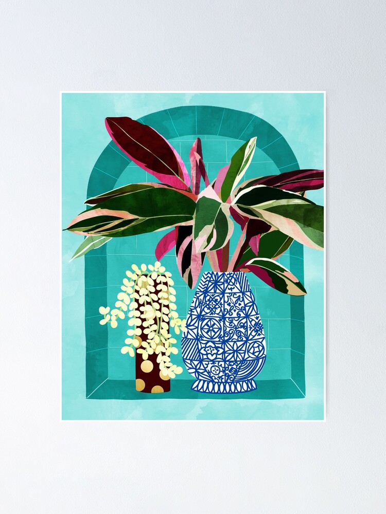 Moroccan Shelfie | Tropical Teal Plants Botanical | Exotic Modern Bohemian  Eclectic Décor | Poster