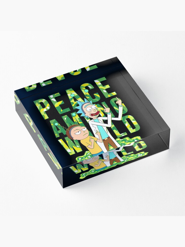 Alternate view of peace among world rick and morty retro Acrylic Block