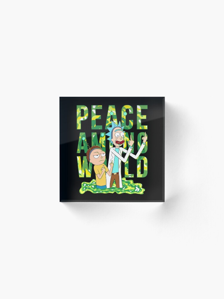 Alternate view of peace among world rick and morty retro Acrylic Block