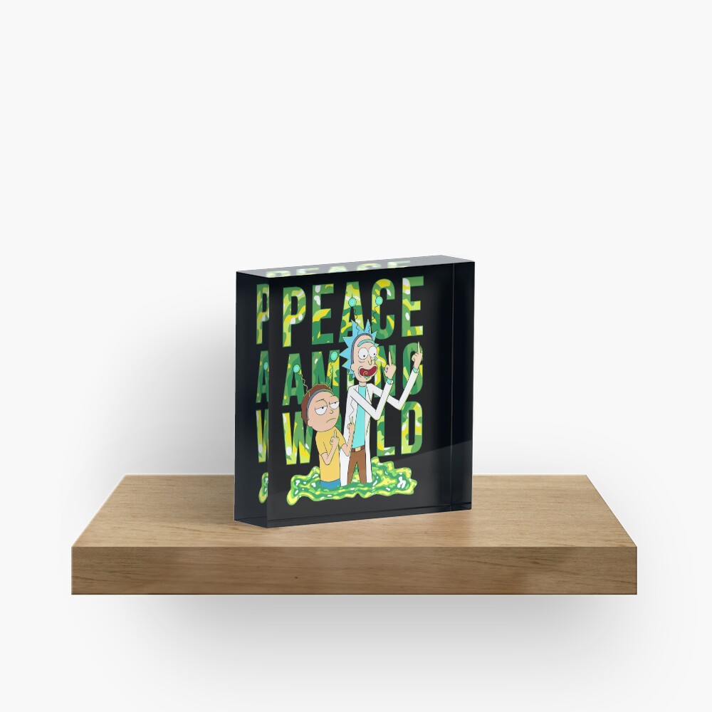 peace among world rick and morty retro Acrylic Block