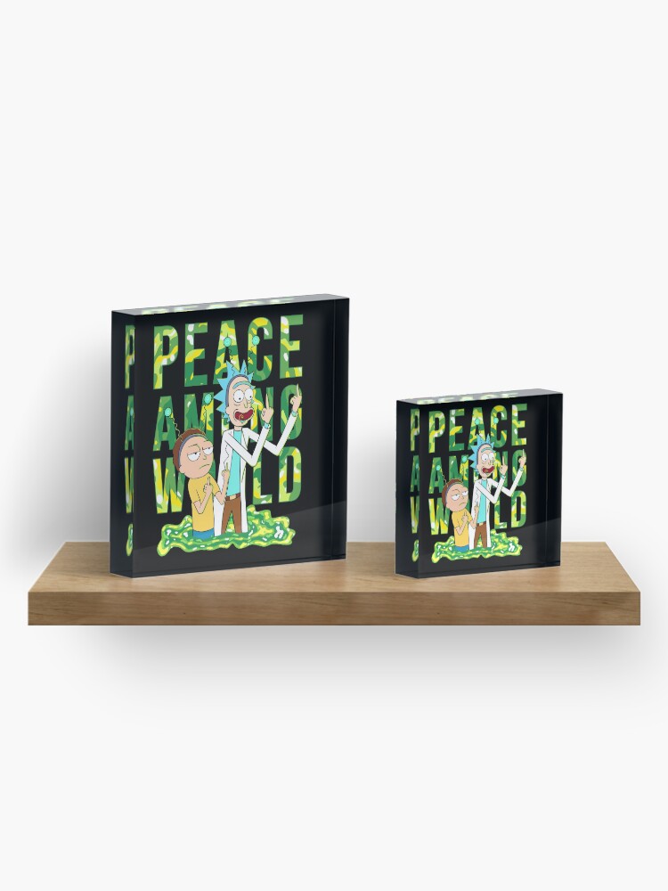Alternate view of peace among world rick and morty retro Acrylic Block