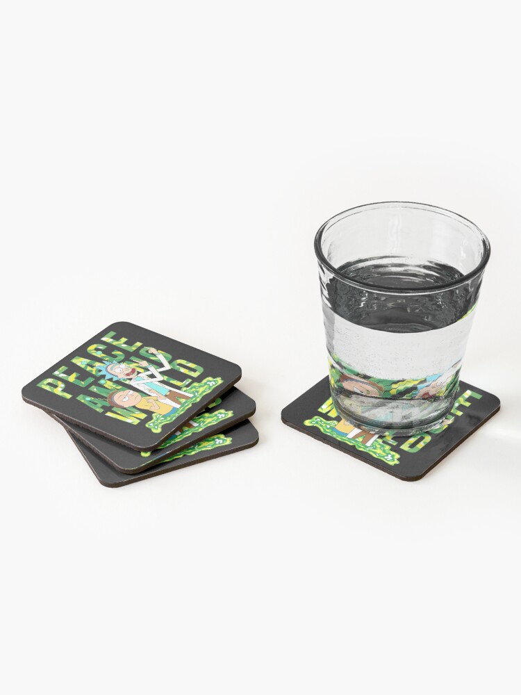 Alternate view of peace among world rick and morty retro Coasters (Set of 4)