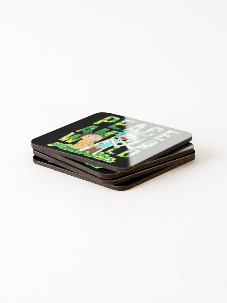 Alternate view of peace among world rick and morty retro Coasters (Set of 4)