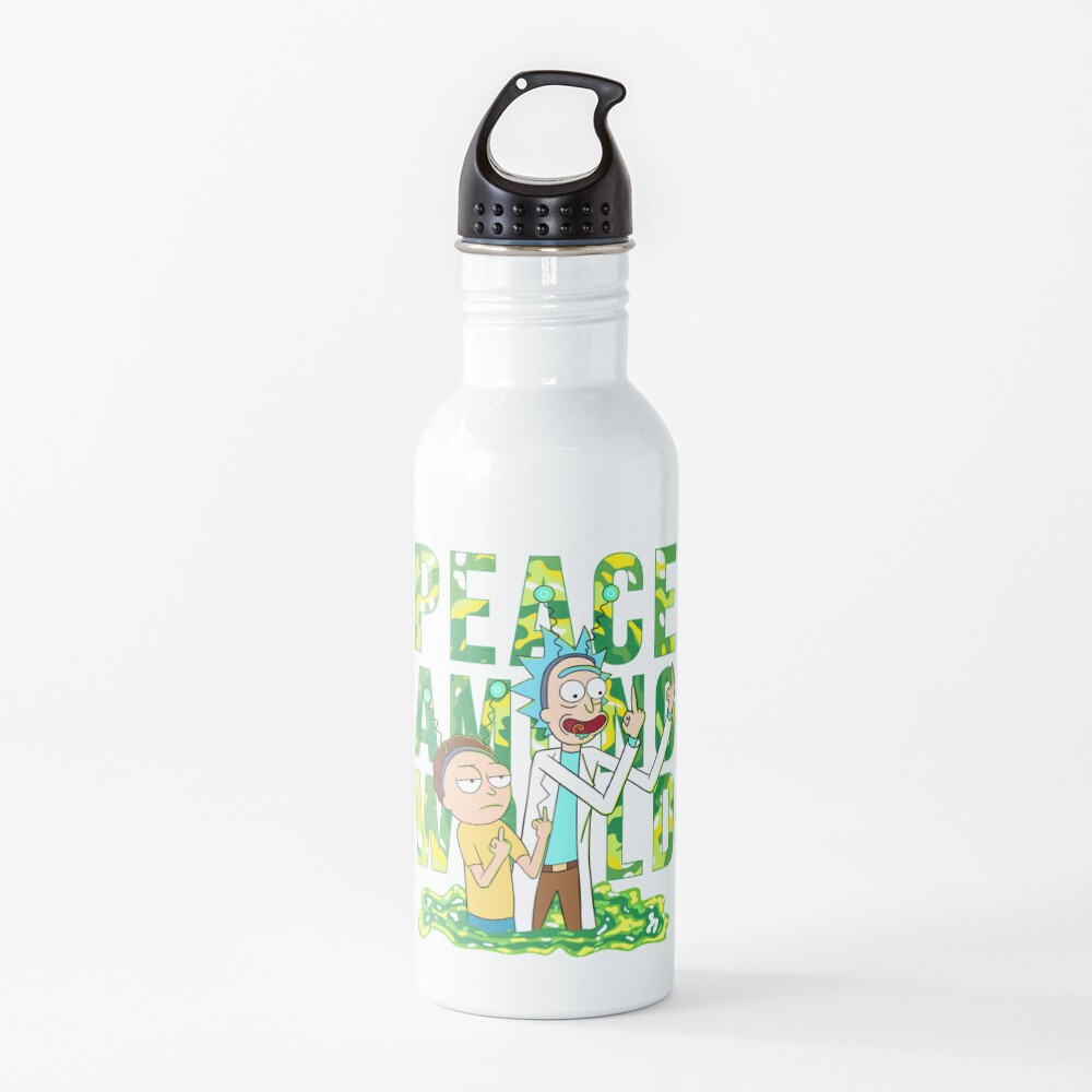 peace among world rick and morty retro Water Bottle