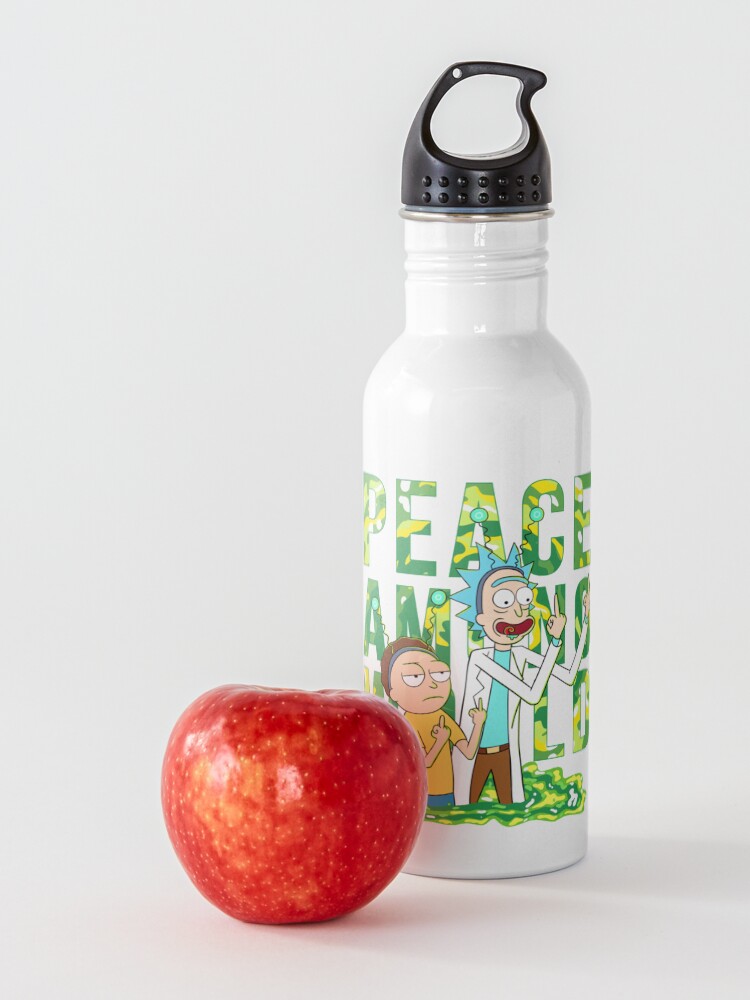Alternate view of peace among world rick and morty retro Water Bottle