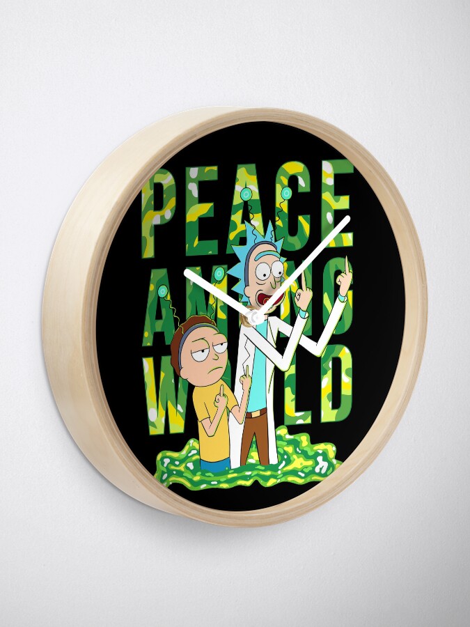 Alternate view of peace among world rick and morty retro Clock