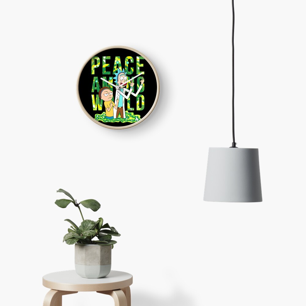 peace among world rick and morty retro Clock