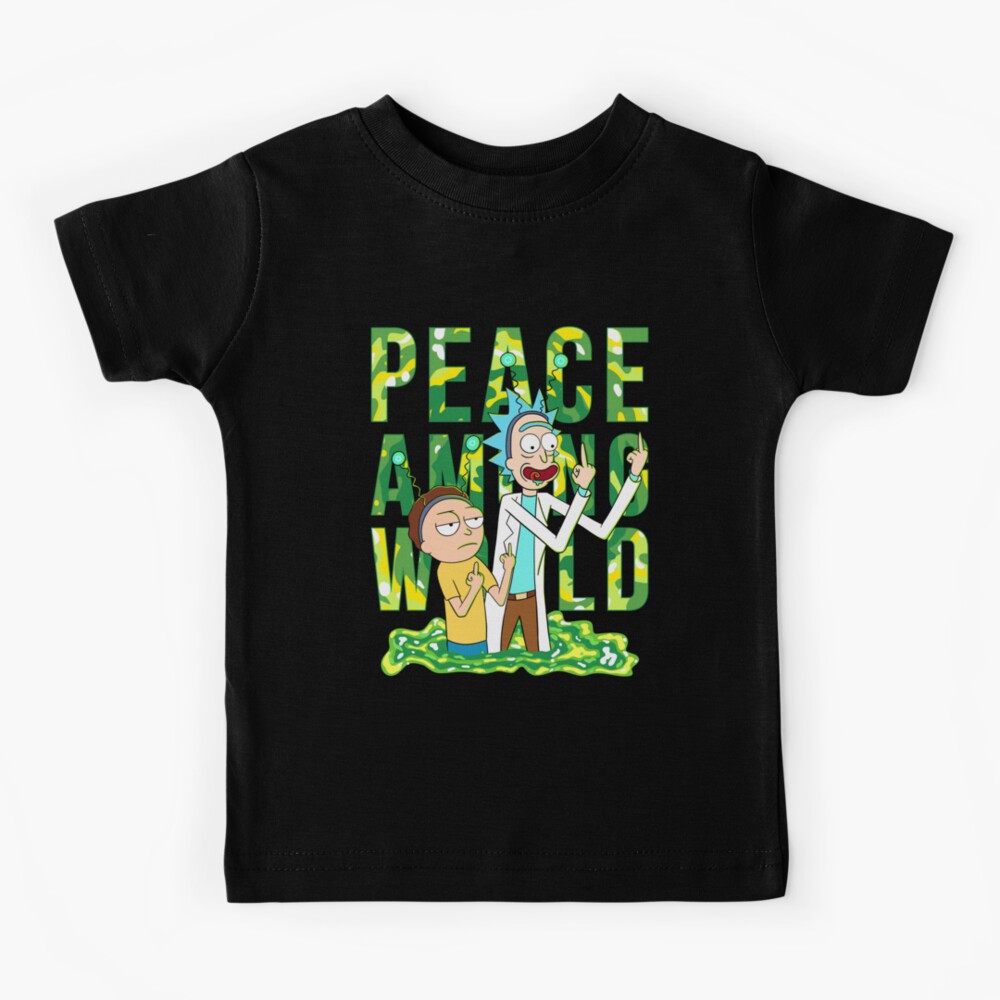 peace among world rick and morty retro Kids T-Shirt