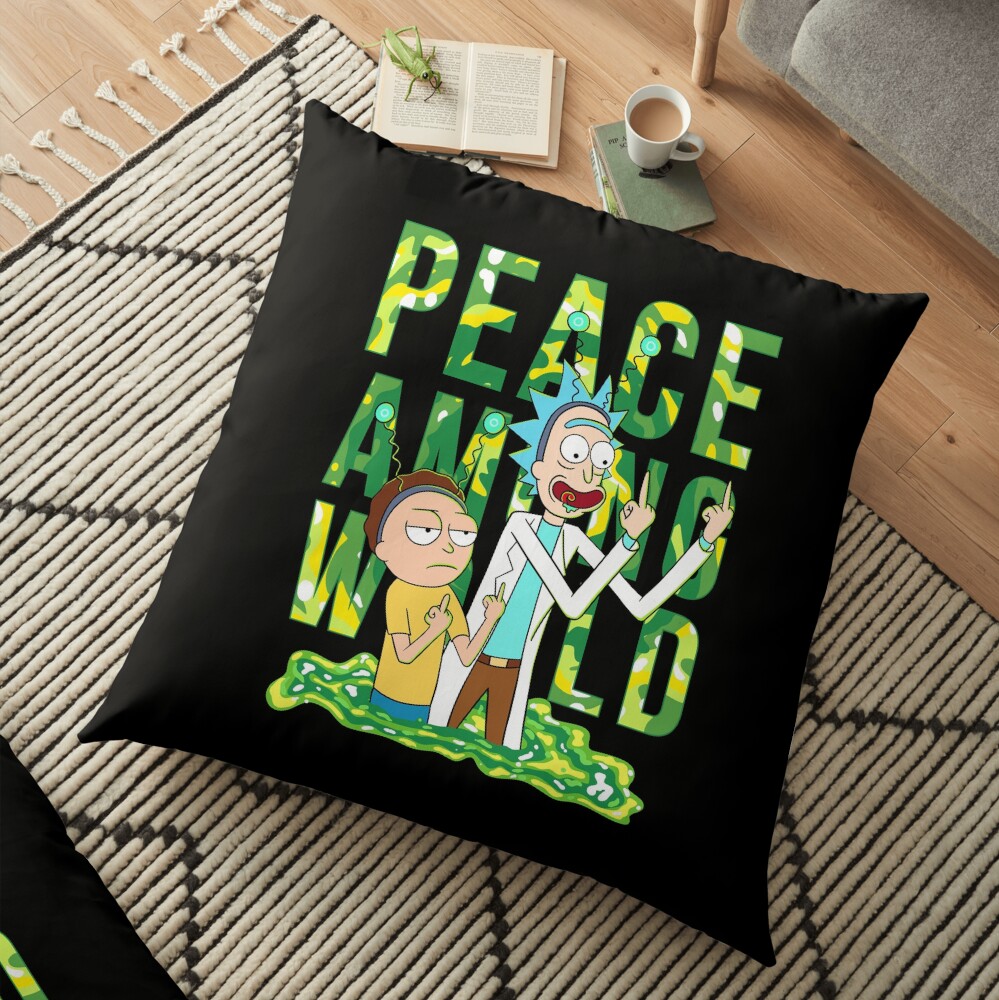 peace among world rick and morty retro Floor Pillow