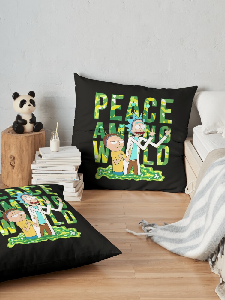 Alternate view of peace among world rick and morty retro Floor Pillow