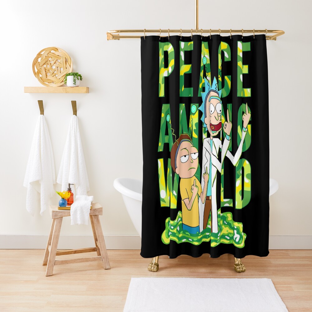 peace among world rick and morty retro Shower Curtain