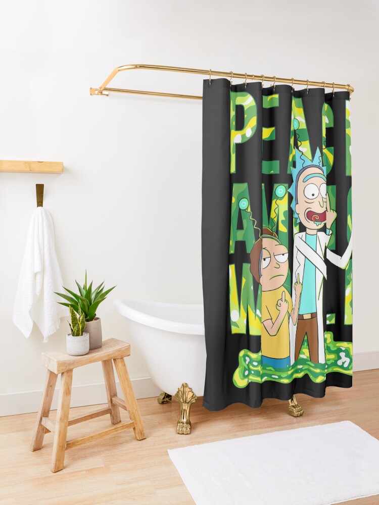 Alternate view of peace among world rick and morty retro Shower Curtain