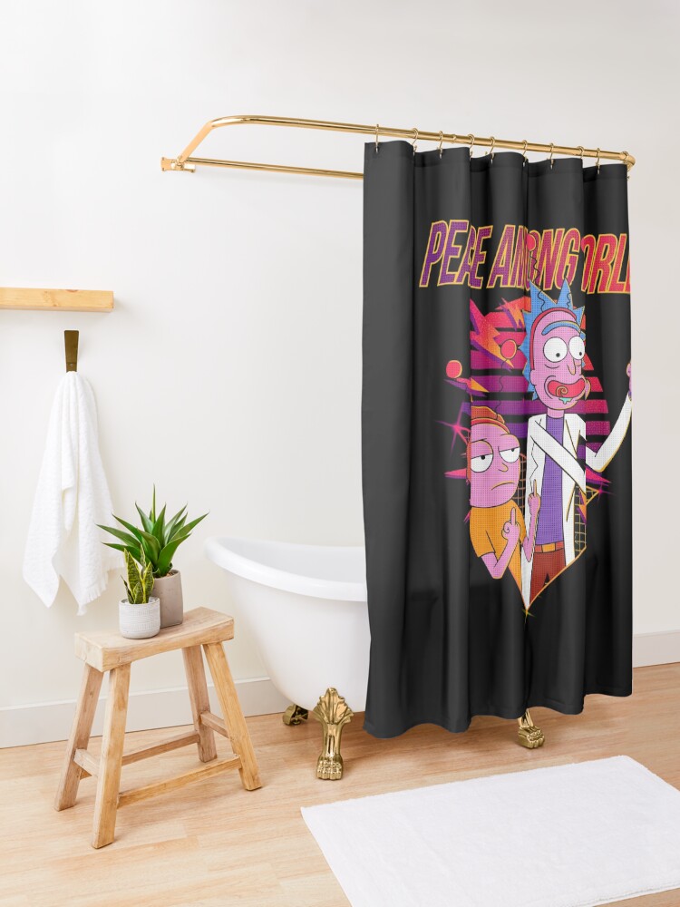 Alternate view of peace among world rick and morty Shower Curtain