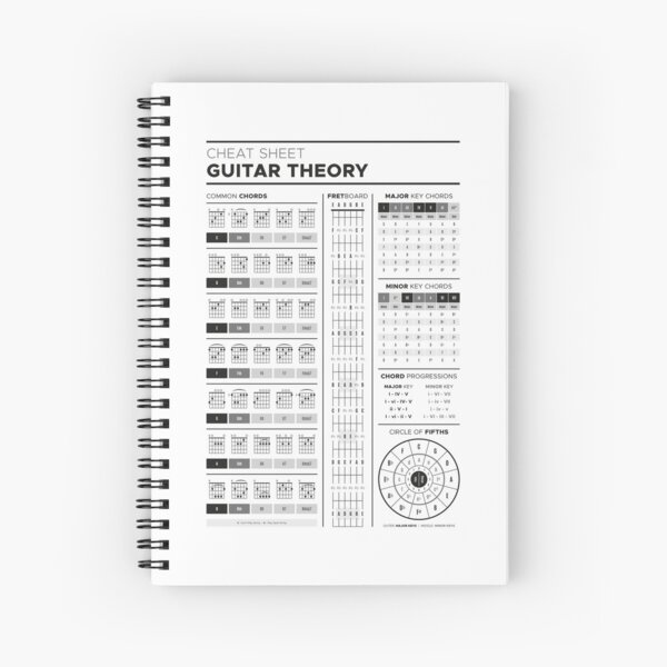 Music Theory for Guitar Cheat Sheet - B&W Spiral Notebook