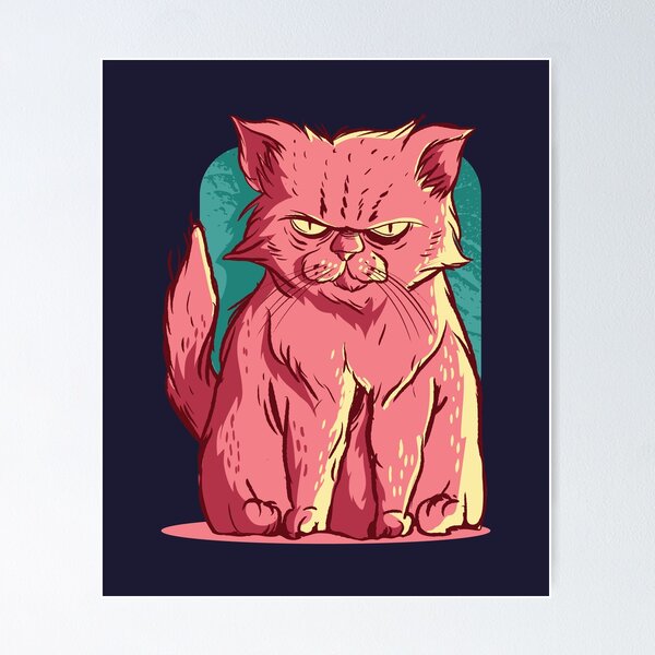 Mad Cat Angry Hissing or Coughing Cat Poster Print Paper OR Wall Vinyl