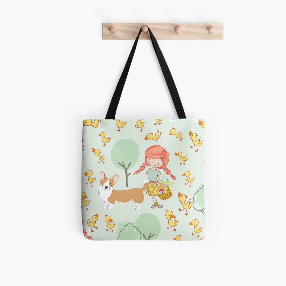 Happy Corgis on the farm Tote Bag