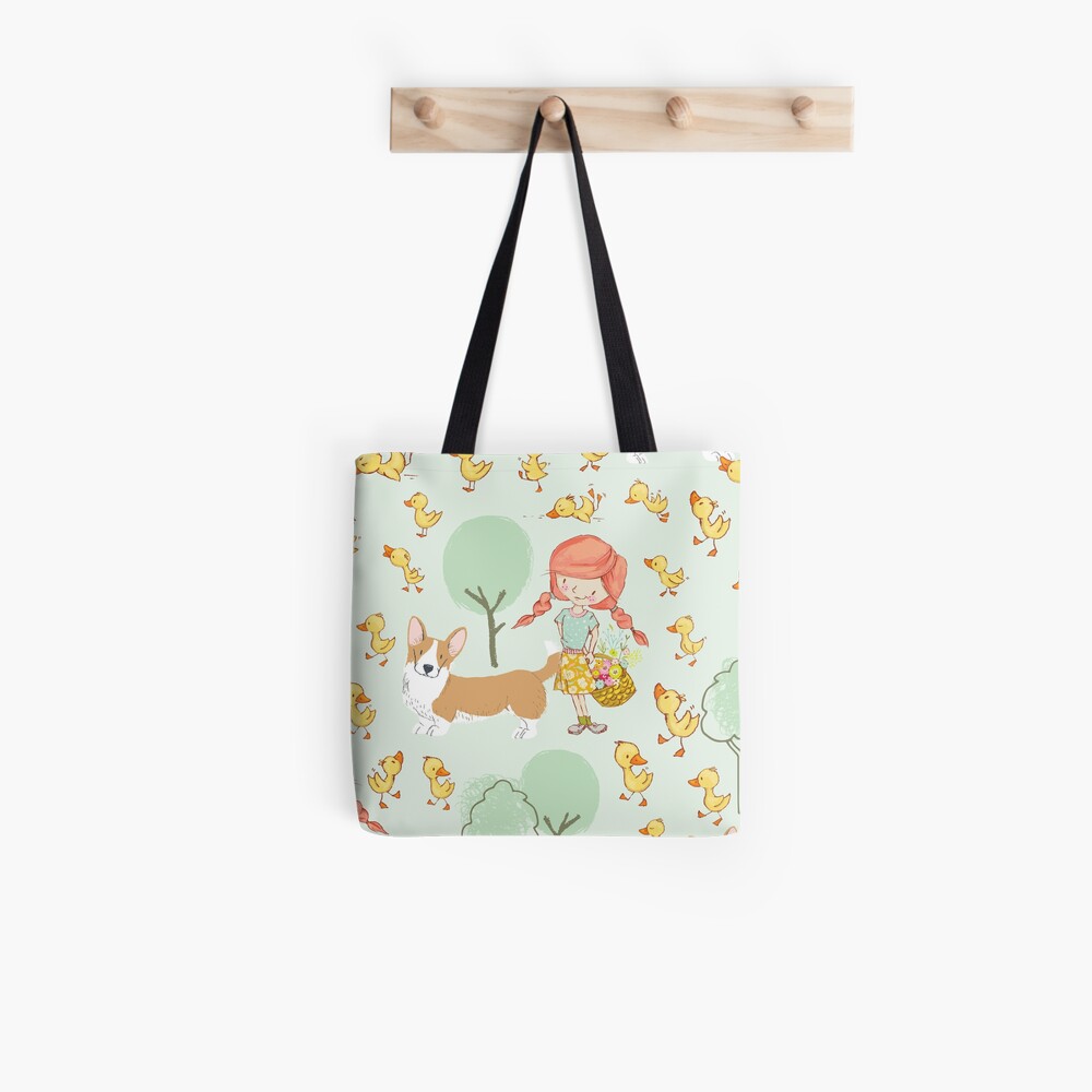 Happy Corgis on the farm Tote Bag