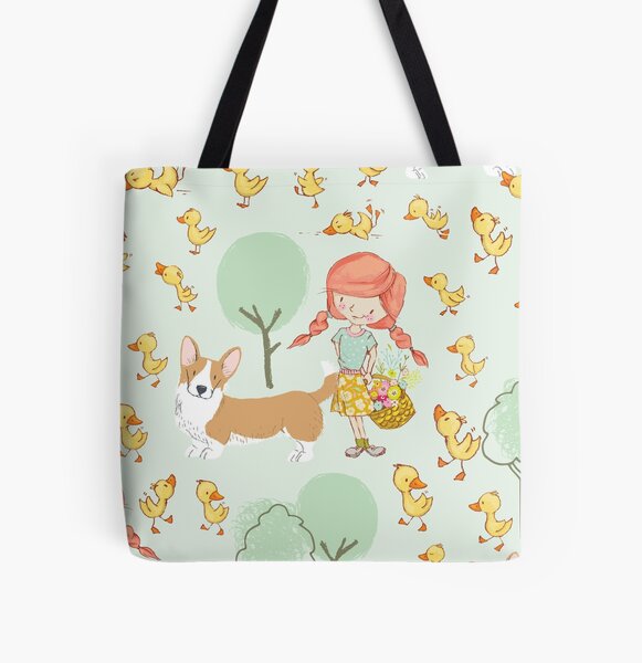Happy Corgis on the farm All Over Print Tote Bag