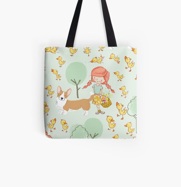 Happy Corgis on the farm All Over Print Tote Bag