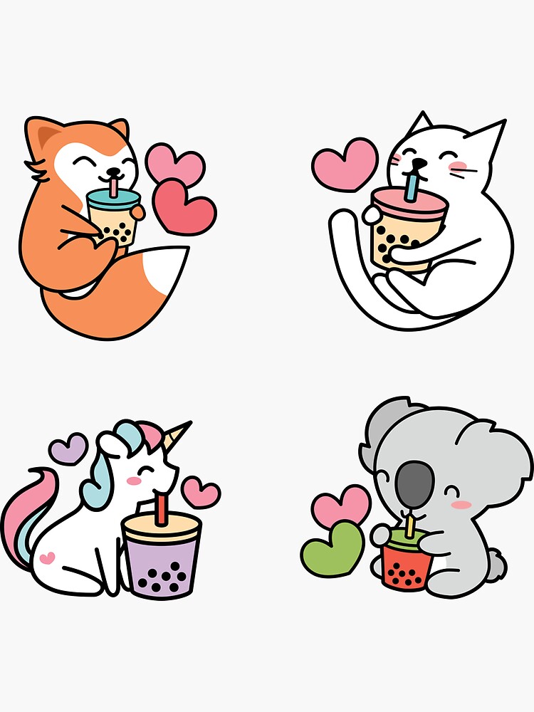 KAWAIIANS Cute Animal Stickers, Kawaii Bubble Tea Drinks Cartoon