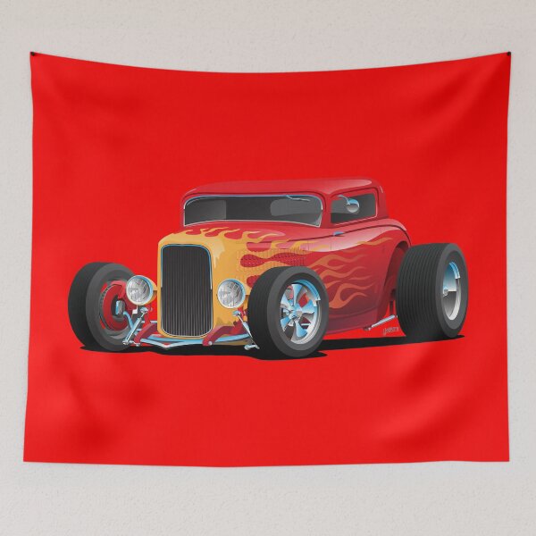 Item preview, Classic Bold Red Custom Street Rod Car with Yellow and Orange Hotrod Flames designed and sold by hobrath.